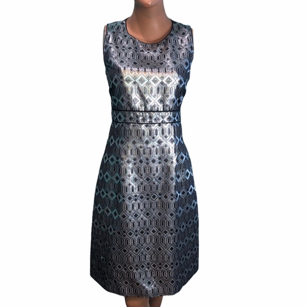 Tory Burch Metallic Ryanne Geometric Print Dress 6